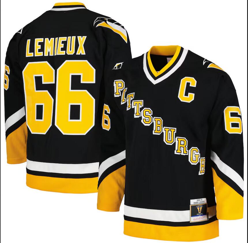 Men Pittsburgh Penguins 66 Mario Lemieux Mitchell Ness 1992 1993 Blue Line Black Jersey